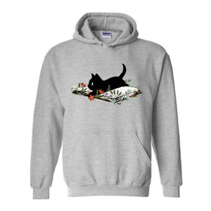 Cute Book Cat Sweatshirt, Floral Cat Bookish Sweatshirt, Gift For Cat Lovers, Cat Mom Hoodie, Bookish Cat Sweater