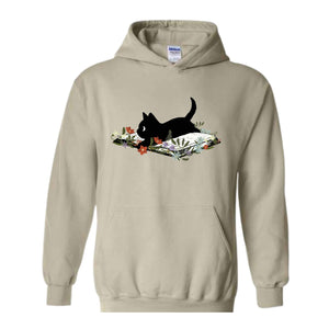 Cute Book Cat Sweatshirt, Floral Cat Bookish Sweatshirt, Gift For Cat Lovers, Cat Mom Hoodie, Bookish Cat Sweater