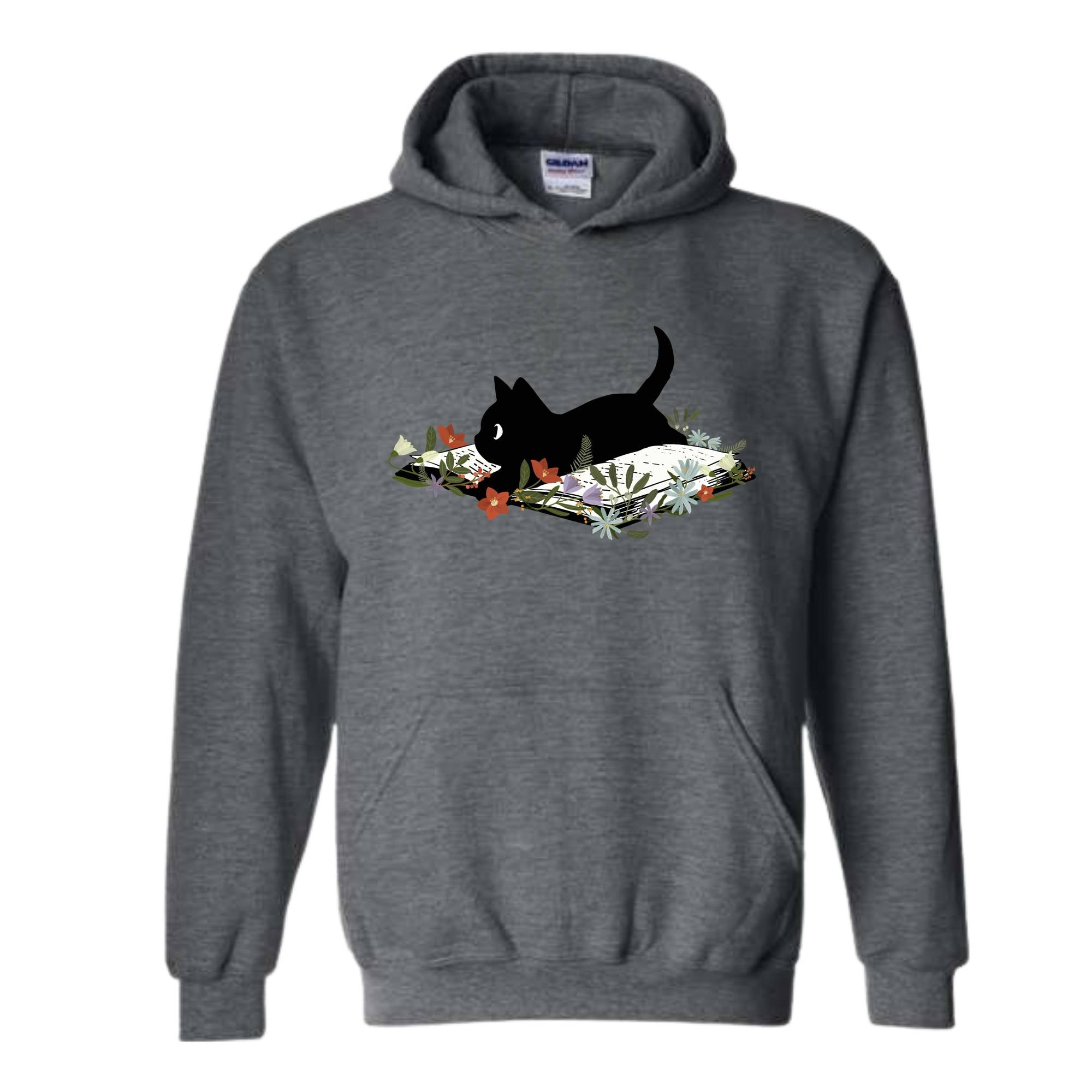 Cute Book Cat Sweatshirt, Floral Cat Bookish Sweatshirt, Gift For Cat Lovers, Cat Mom Hoodie, Bookish Cat Sweater