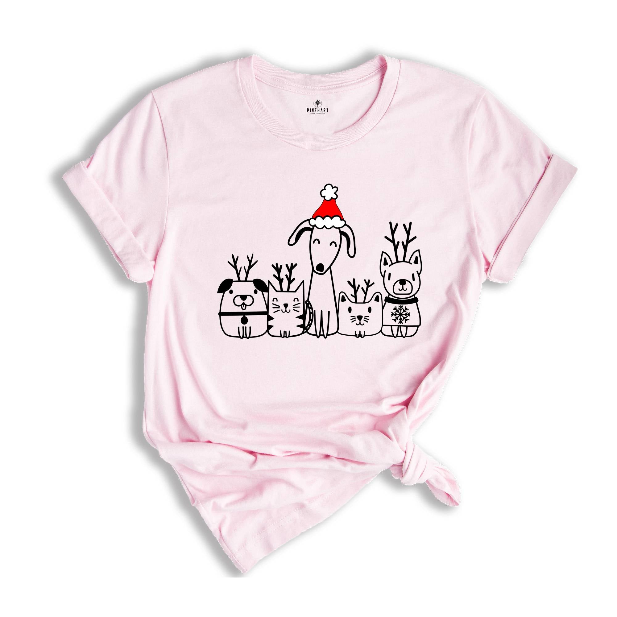 Cute Christmas Animals Shirt, Christmas Cats And Dogs T-Shirt, Animal Lover Gift, Christmas Gifts, Funny Christmas Tee