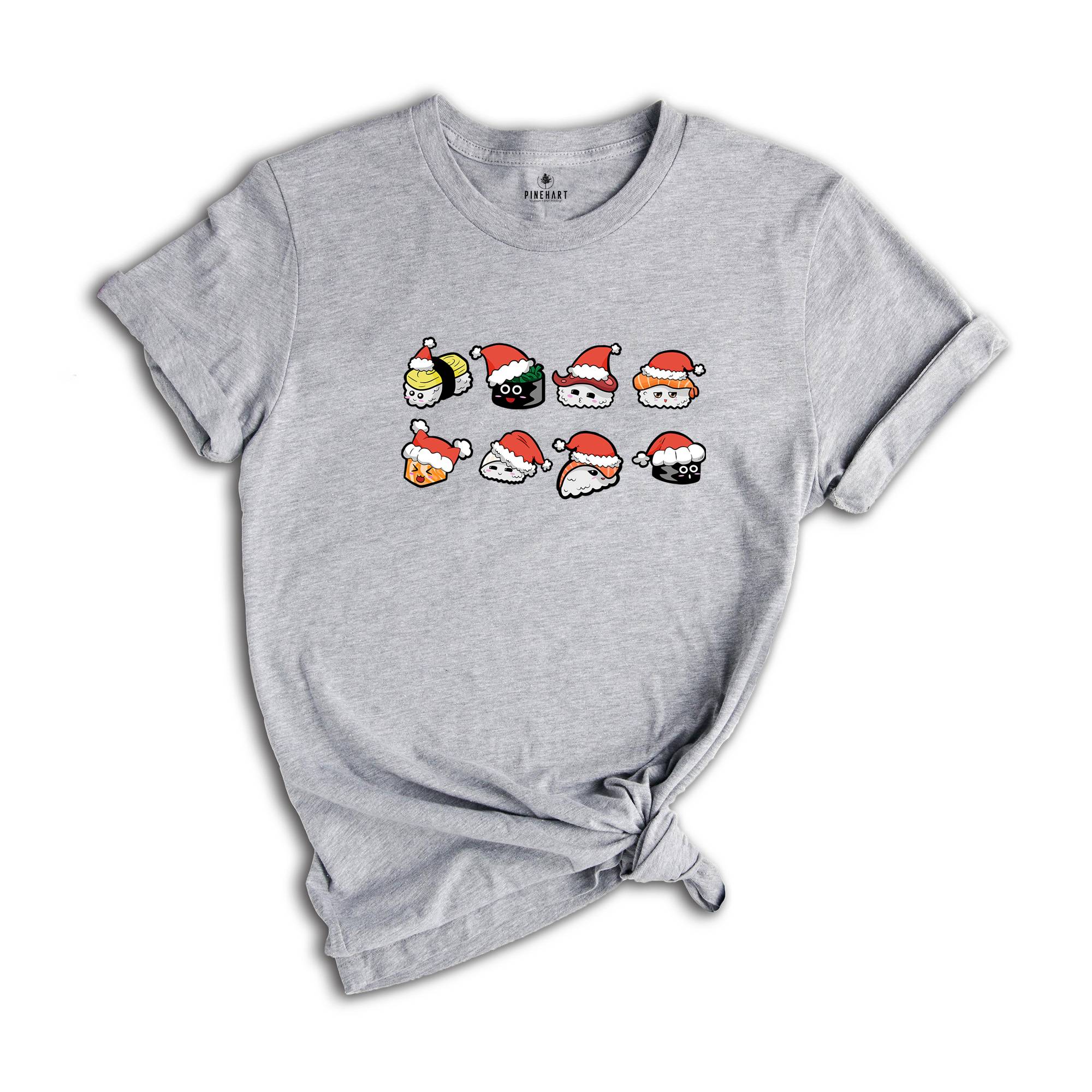 Cute Christmas Sushi Shirt, Kawaii Sushi Shirt, Japanese Cuisine Shirt, Foodie Shirt, Street Fashion Sushi