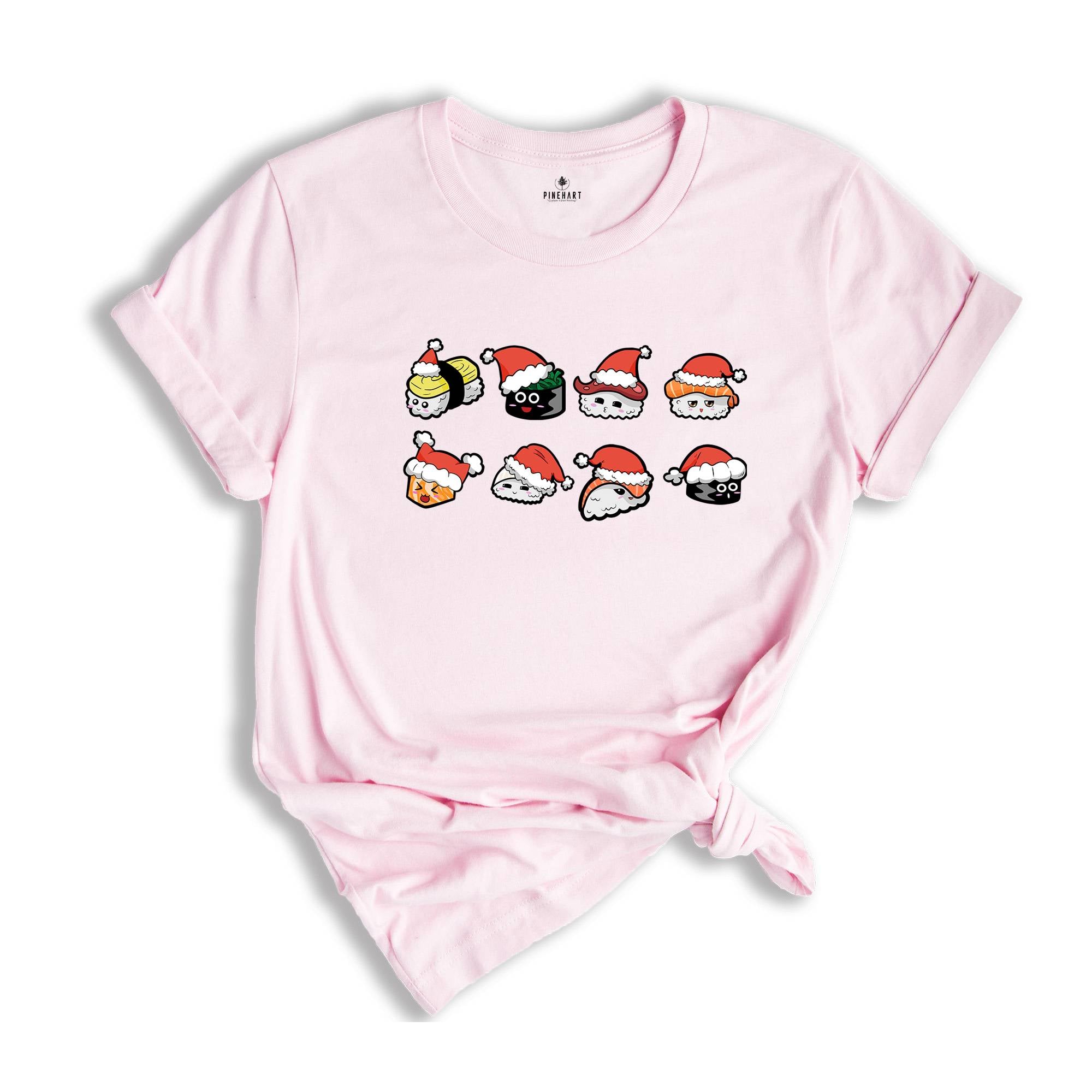 Cute Christmas Sushi Shirt, Kawaii Sushi Shirt, Japanese Cuisine Shirt, Foodie Shirt, Street Fashion Sushi