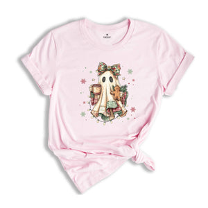 Cute Ghost Christmas Patchwork Shirt, Christmas Ghost T-Shirt, Patchwork Ghost Christmas Shirt