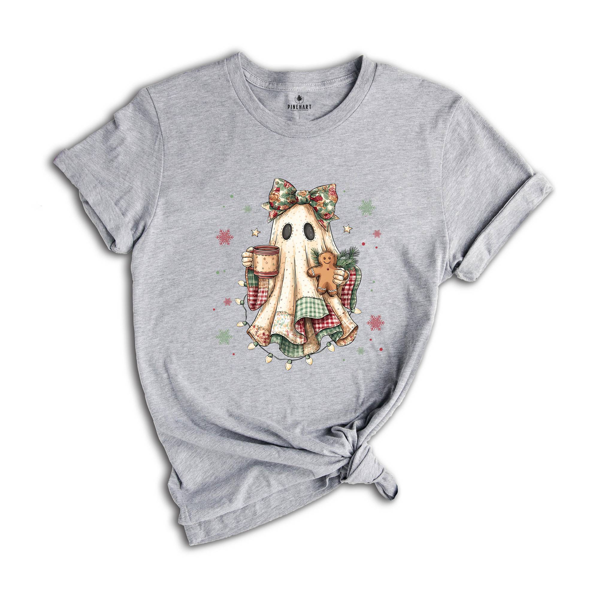 Cute Ghost Christmas Patchwork Shirt, Christmas Ghost T-Shirt, Patchwork Ghost Christmas Shirt