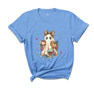 Cute Ghost Christmas Patchwork Shirt, Christmas Ghost T-Shirt, Patchwork Ghost Christmas Shirt