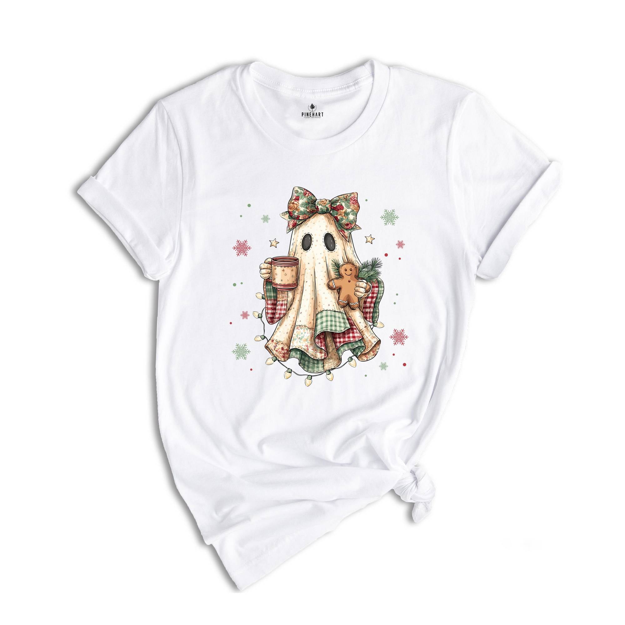 Cute Ghost Christmas Patchwork Shirt, Christmas Ghost T-Shirt, Patchwork Ghost Christmas Shirt