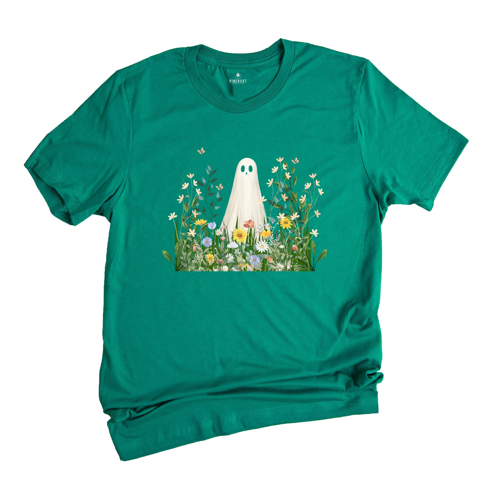 Cute Ghost in Wildflowers Shirt, Spooky Fall Aesthetic Halloween Floral Tee, Retro October T-Shirt, Cozy Ghostcore Gift