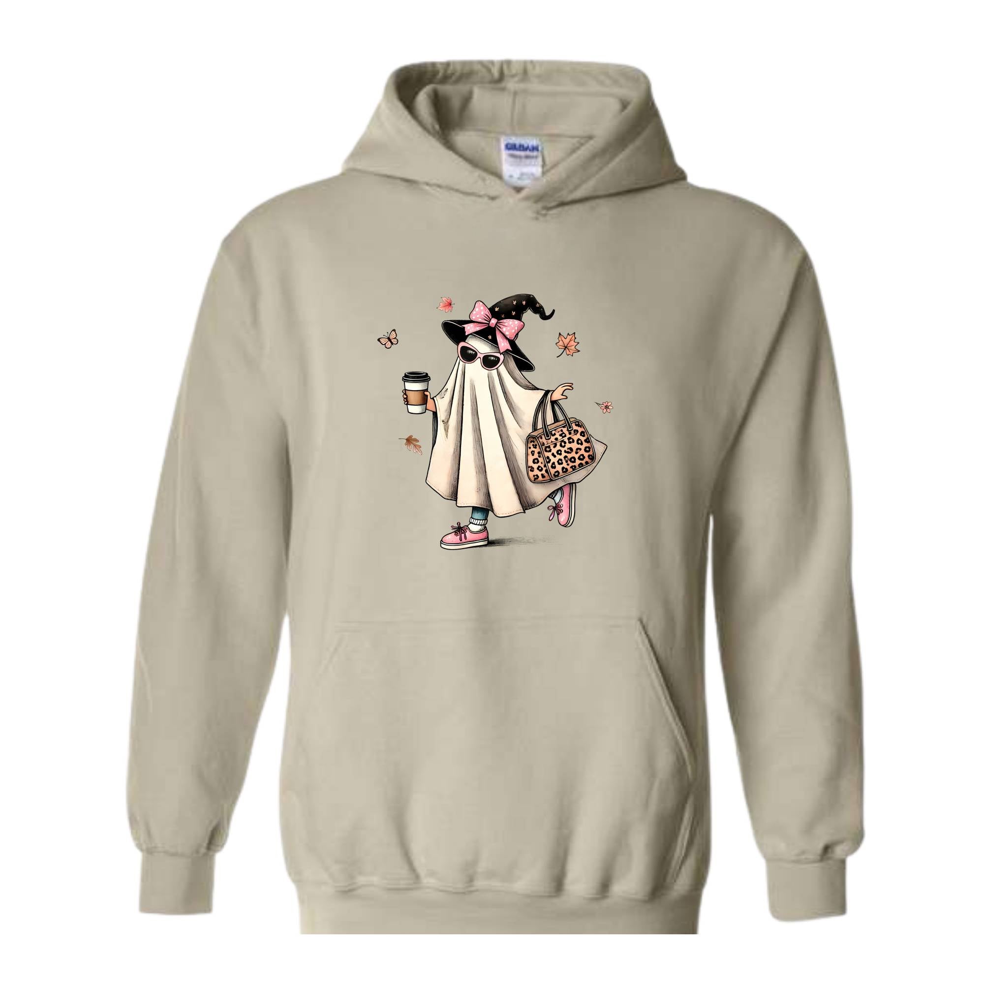 Cute Halloween Ghost Hoodie, Coffee Hoodie, Cute Ghost Hoodie, Boo Hoodie, Halloween Gift, Halloween Crewneck, Spooky Season