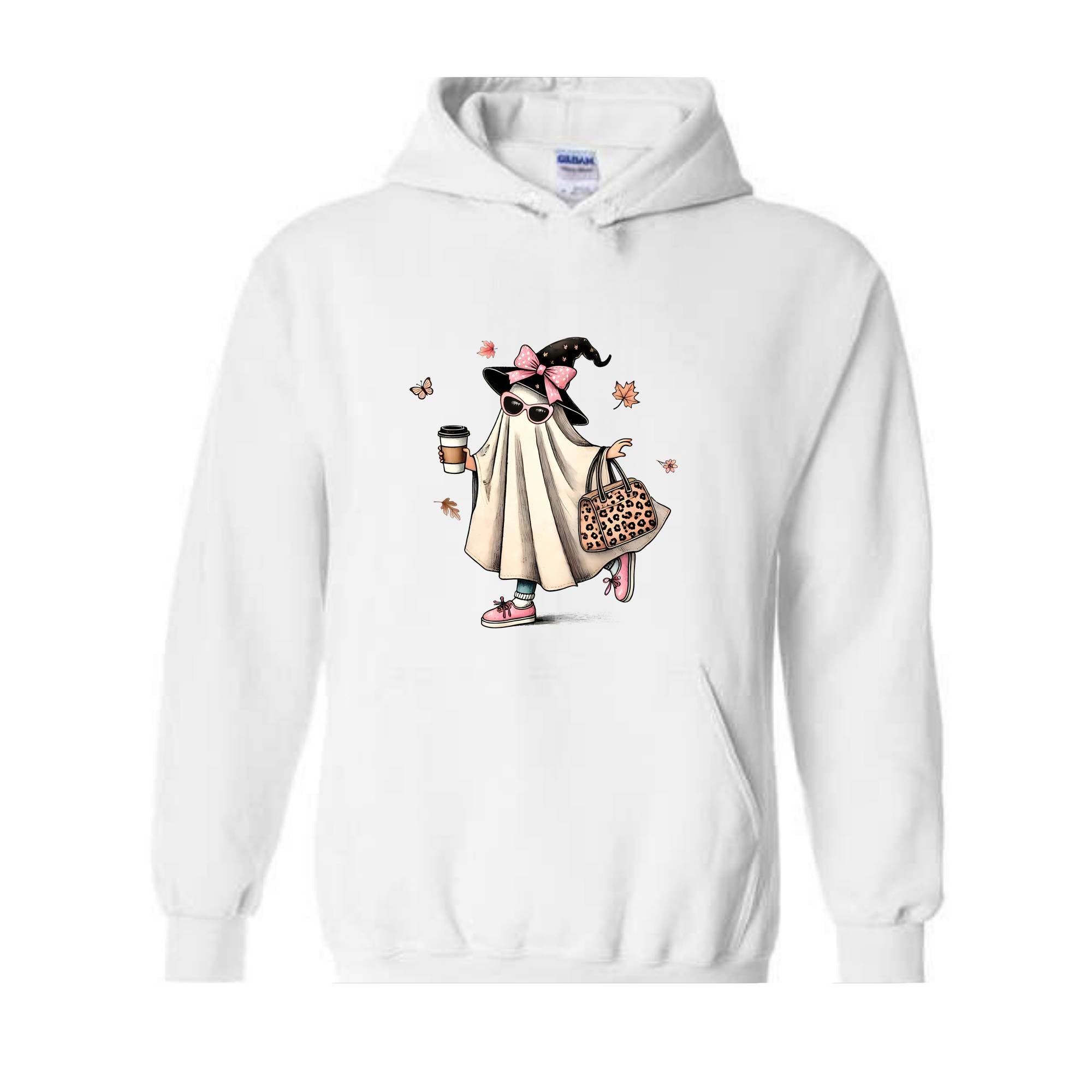Cute Halloween Ghost Hoodie, Coffee Hoodie, Cute Ghost Hoodie, Boo Hoodie, Halloween Gift, Halloween Crewneck, Spooky Season