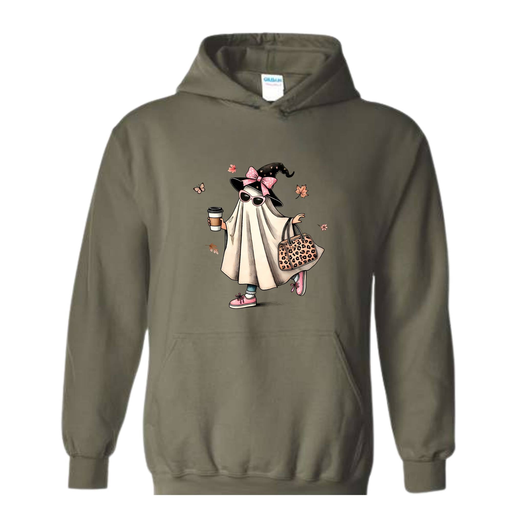 Cute Halloween Ghost Hoodie, Coffee Hoodie, Cute Ghost Hoodie, Boo Hoodie, Halloween Gift, Halloween Crewneck, Spooky Season