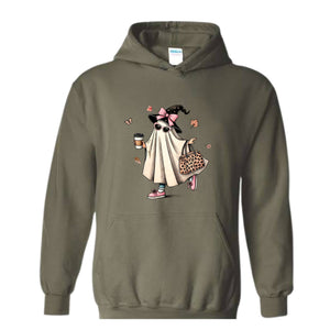Cute Halloween Ghost Hoodie, Coffee Hoodie, Cute Ghost Hoodie, Boo Hoodie, Halloween Gift, Halloween Crewneck, Spooky Season