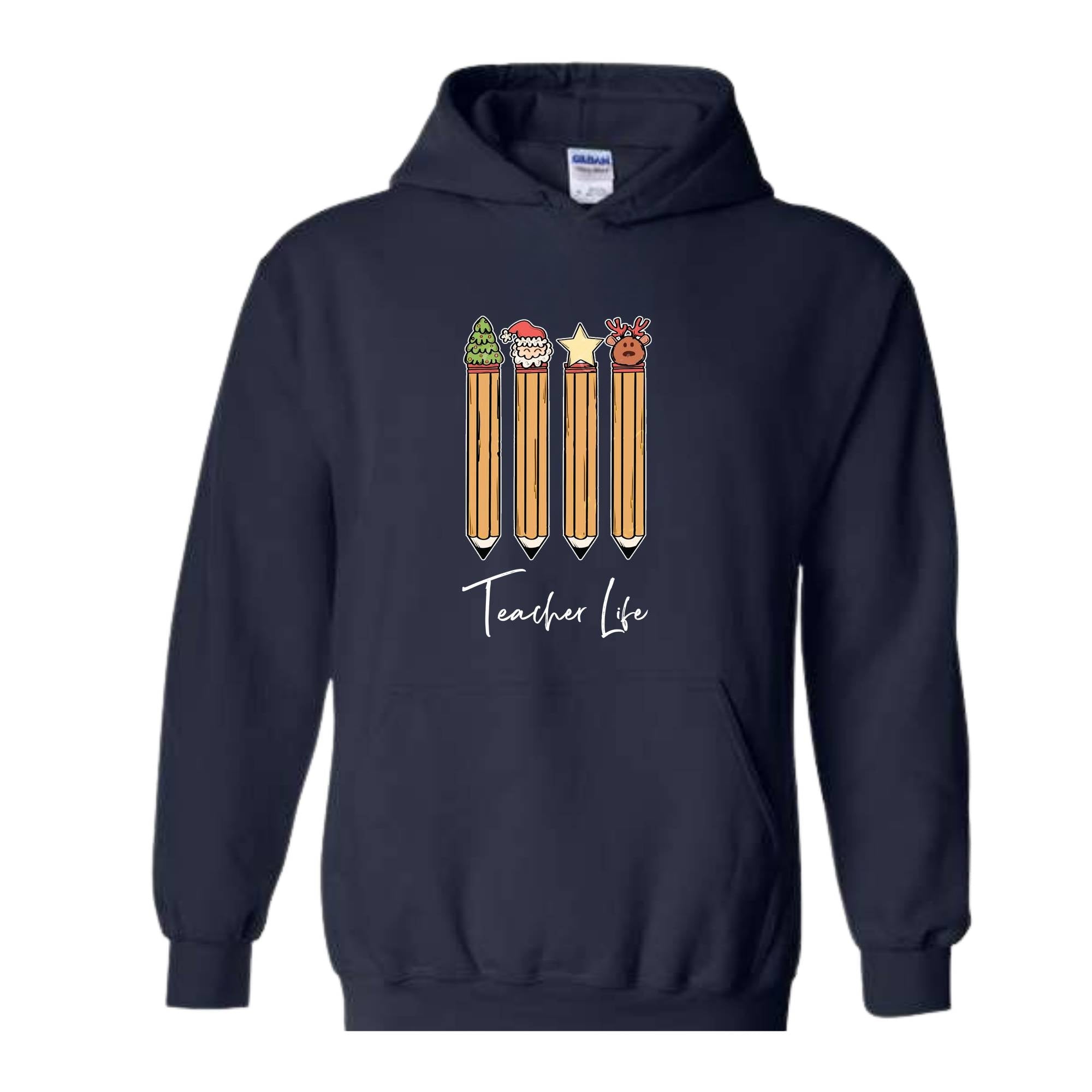 Cute Teacher Christmas Sweatshirt, Christmas Pencils Design, Teacher Life Sweatshirt, Teacher Christmas Gift, School Christmas Season