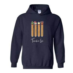 Cute Teacher Christmas Sweatshirt, Christmas Pencils Design, Teacher Life Sweatshirt, Teacher Christmas Gift, School Christmas Season