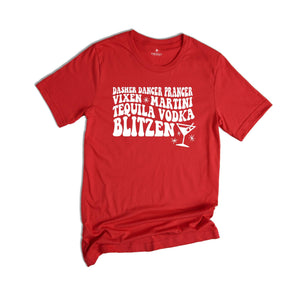 Dasher Dancer Prancer Vixen Martini Shirt, Funny Christmas T-Shirt, Reindeer Alcohol Names, Christmas Drinking Party Tee