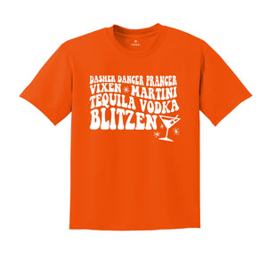 Dasher Dancer Prancer Vixen Martini Shirt, Funny Christmas T-Shirt, Reindeer Alcohol Names, Christmas Drinking Party Tee