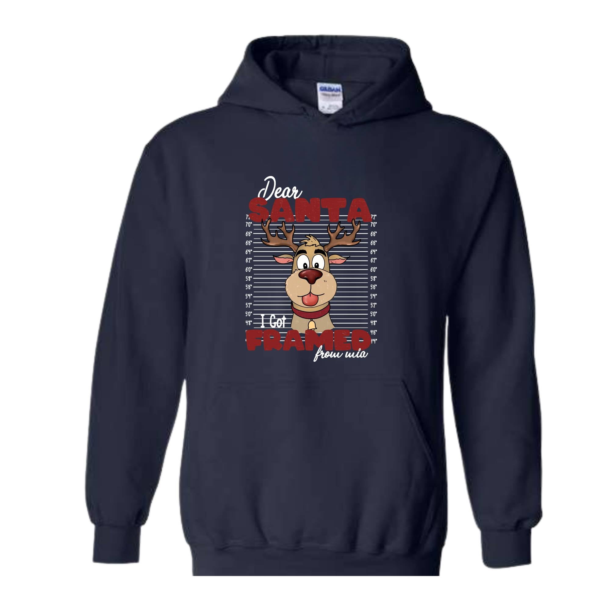 Dear Santa I Got Framed From Wia Hoodie, Christmas Hoodie, Christmas Gifts, Santa Deer Hoodie, Christmas Mugshot