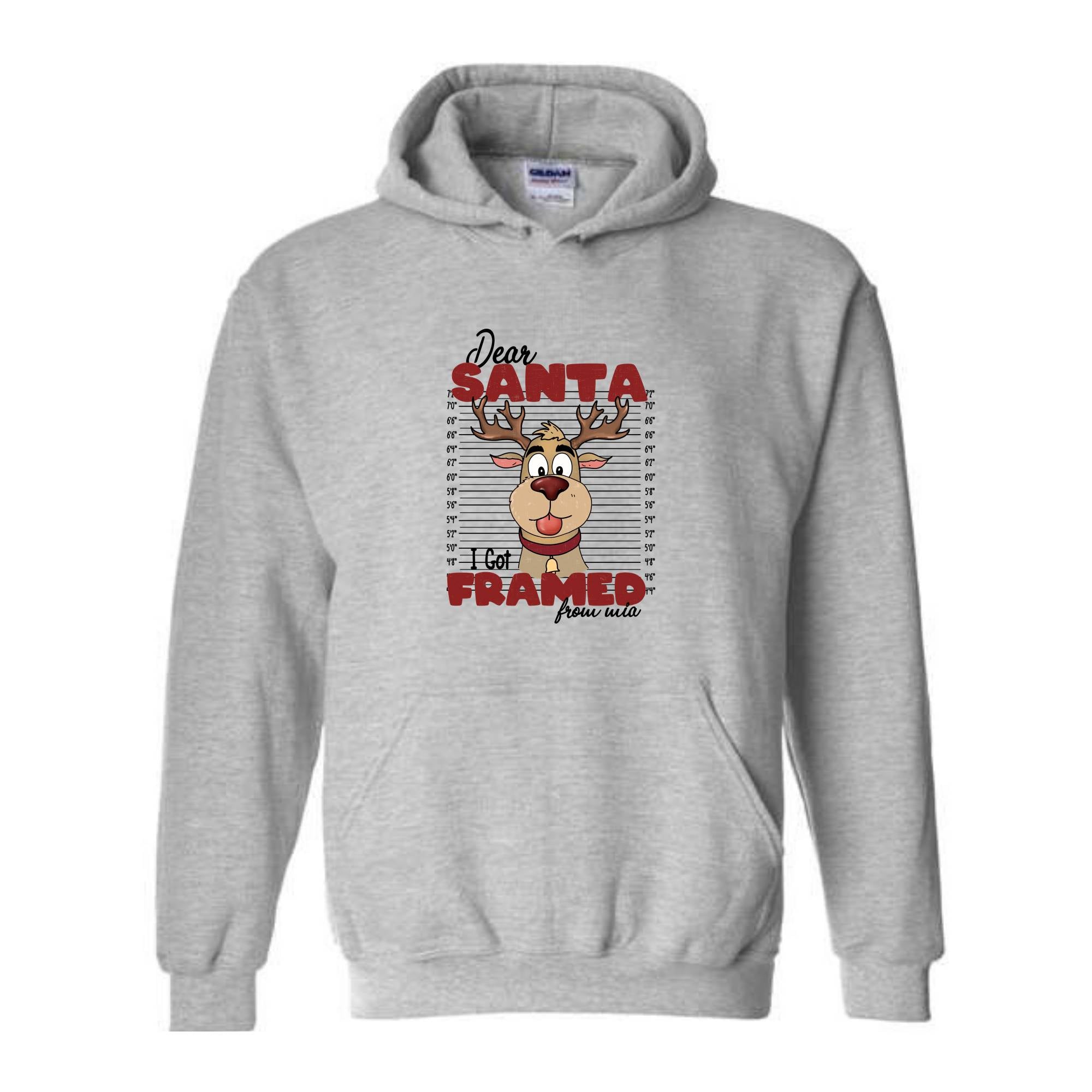 Dear Santa I Got Framed From Wia Hoodie, Christmas Hoodie, Christmas Gifts, Santa Deer Hoodie, Christmas Mugshot