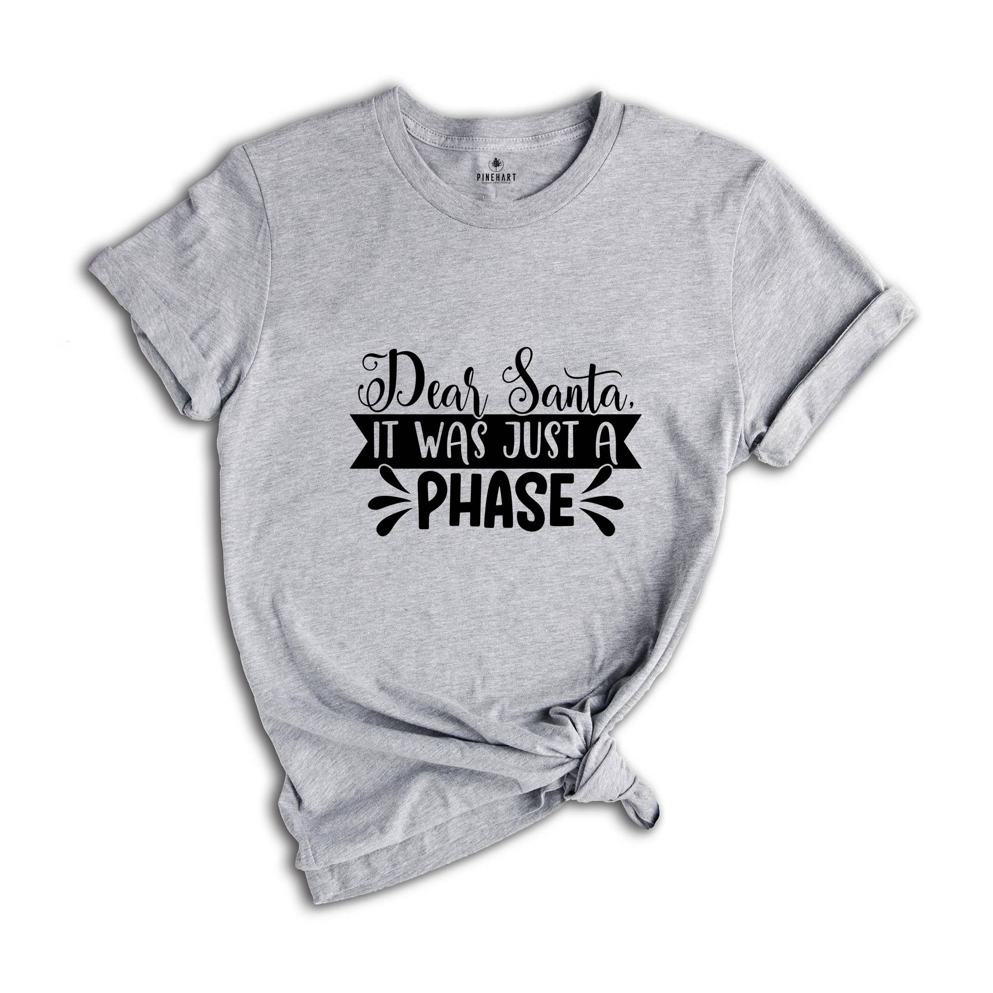 Dear Santa It Was Just a Phase Shirt, Funny Christmas Tee, Sarcastic Xmas Shirt, Christmas Sweatshirt, Naughty Xmas Shirt, Christmas Gift