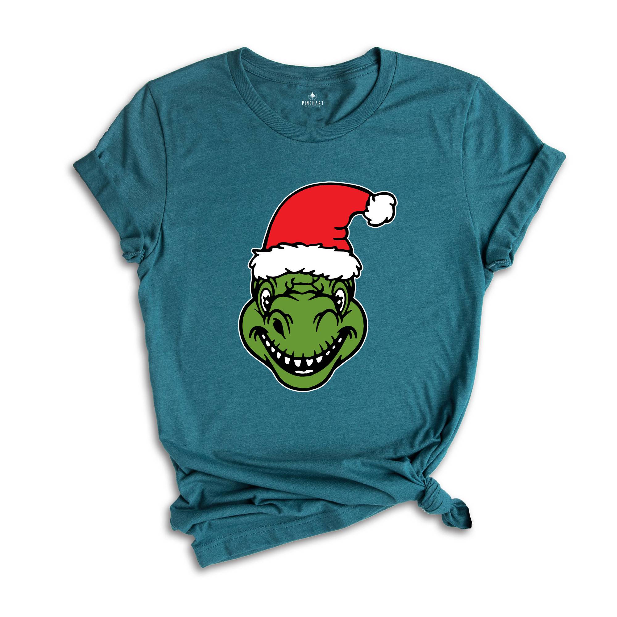Dino Christmas T-shirt, Christmas Dinosaurs Shirt, Christmas Dinosaurs With Santa Hat, Dinosaur Lover Tee, Xmas Outfit