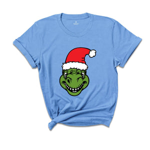 Dino Christmas T-shirt, Christmas Dinosaurs Shirt, Christmas Dinosaurs With Santa Hat, Dinosaur Lover Tee, Xmas Outfit