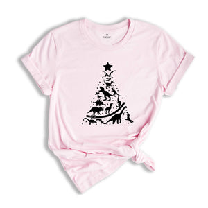Dinosaur Christmas Tree T-Shirt, Animal Lover Shirt, Dinosaur Lover Gift, Christmas Party Tee, Christmas Apparel