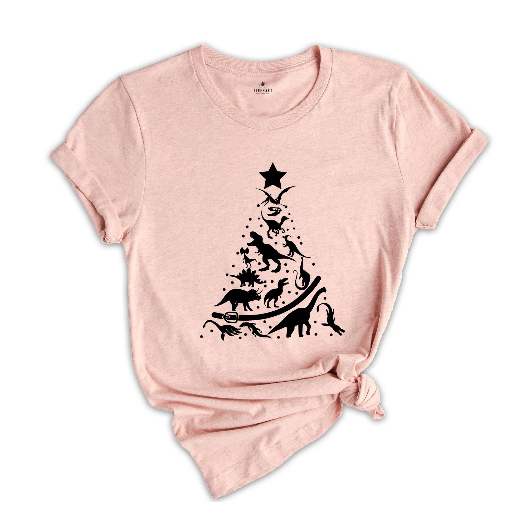 Dinosaur Christmas Tree T-Shirt, Animal Lover Shirt, Dinosaur Lover Gift, Christmas Party Tee, Christmas Apparel