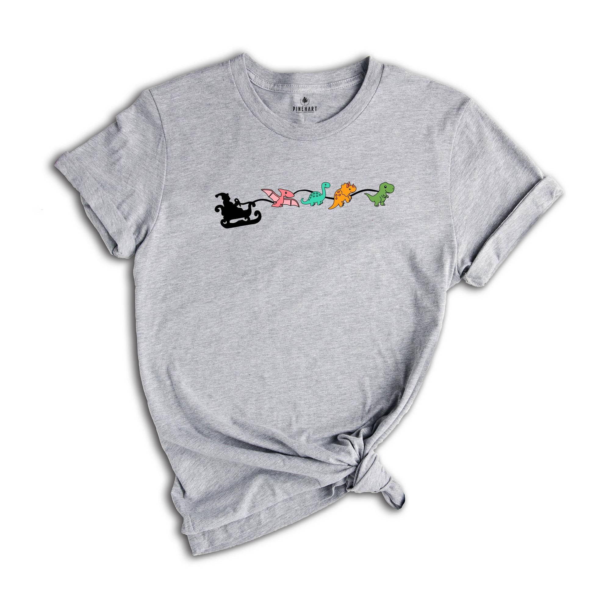 Dinosaur Sleigh T-Shirt, Christmas Dinosaurs Shirt, Christmas Dinosaurs With Santa Hat, Dinosaur Lover Tee, Xmas Outfit