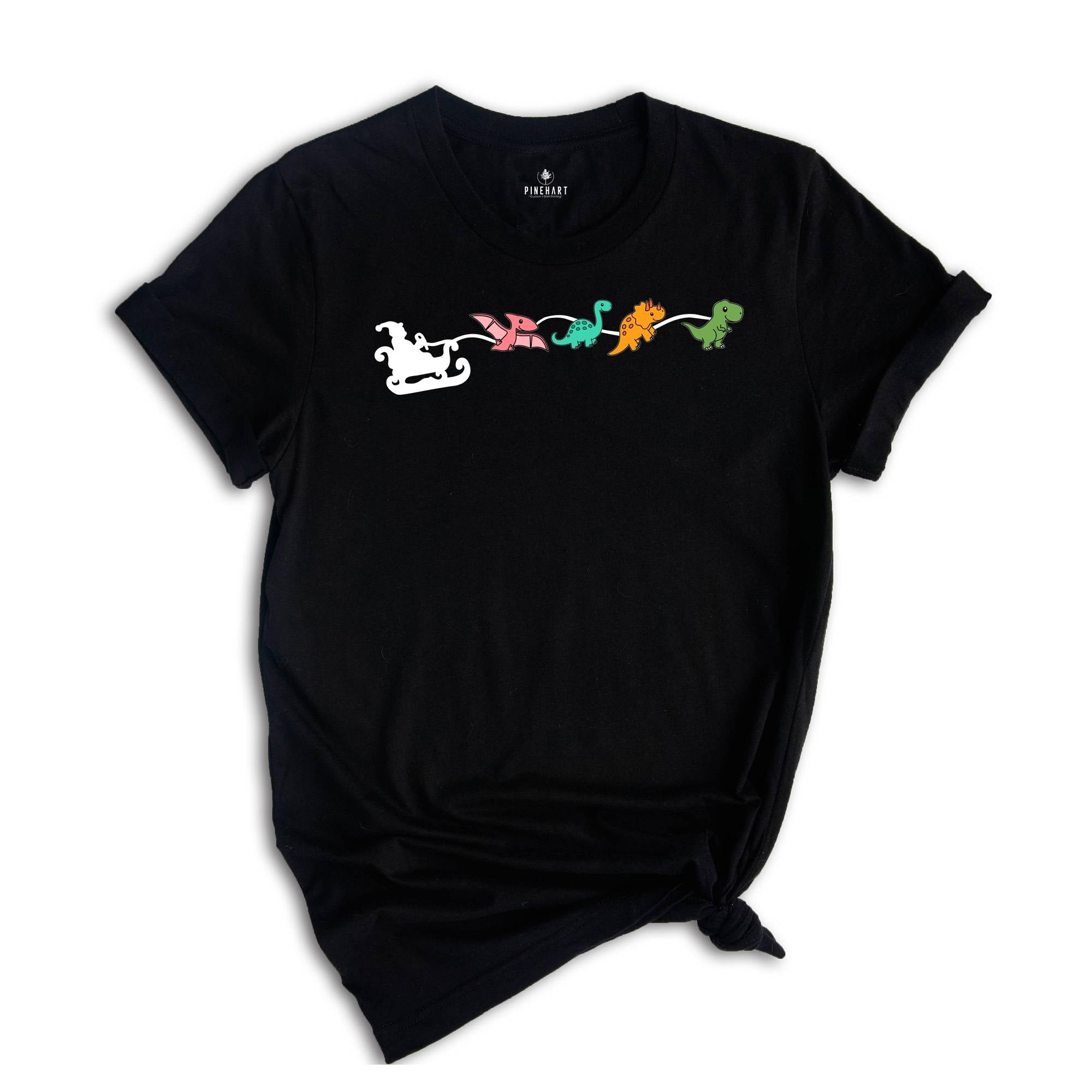 Dinosaur Sleigh T-Shirt, Christmas Dinosaurs Shirt, Christmas Dinosaurs With Santa Hat, Dinosaur Lover Tee, Xmas Outfit