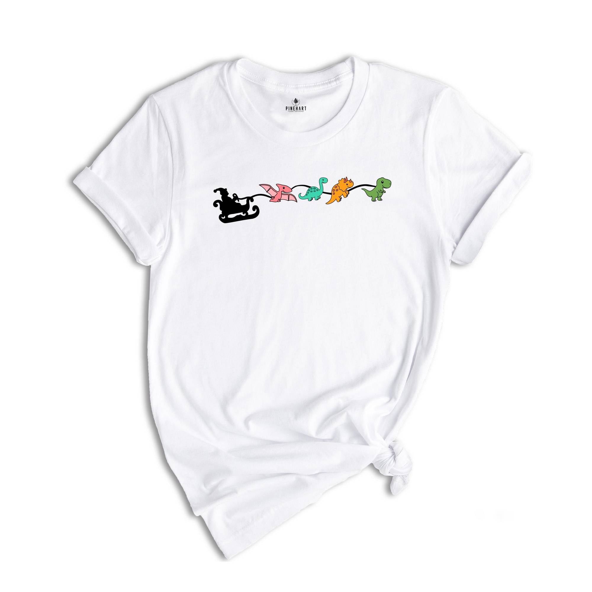 Dinosaur Sleigh T-Shirt, Christmas Dinosaurs Shirt, Christmas Dinosaurs With Santa Hat, Dinosaur Lover Tee, Xmas Outfit