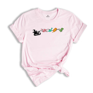 Dinosaur Sleigh T-Shirt, Christmas Dinosaurs Shirt, Christmas Dinosaurs With Santa Hat, Dinosaur Lover Tee, Xmas Outfit