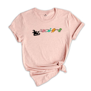 Dinosaur Sleigh T-Shirt, Christmas Dinosaurs Shirt, Christmas Dinosaurs With Santa Hat, Dinosaur Lover Tee, Xmas Outfit