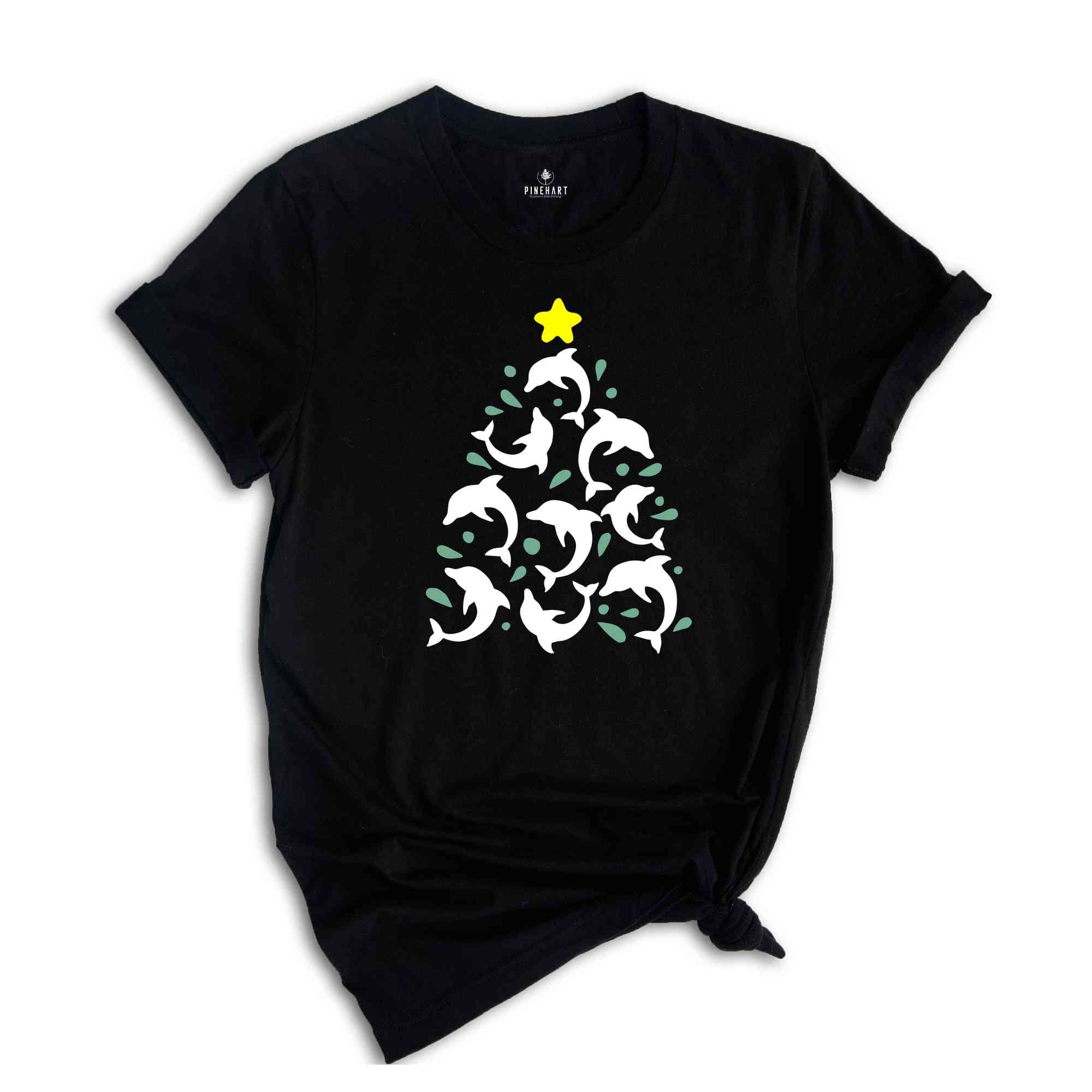Dolphin Christmas Tree Shirt, Christmas Vibes T-Shirt, Christmas Party Tee, Christmas Pajamas, Animal Lover Gift