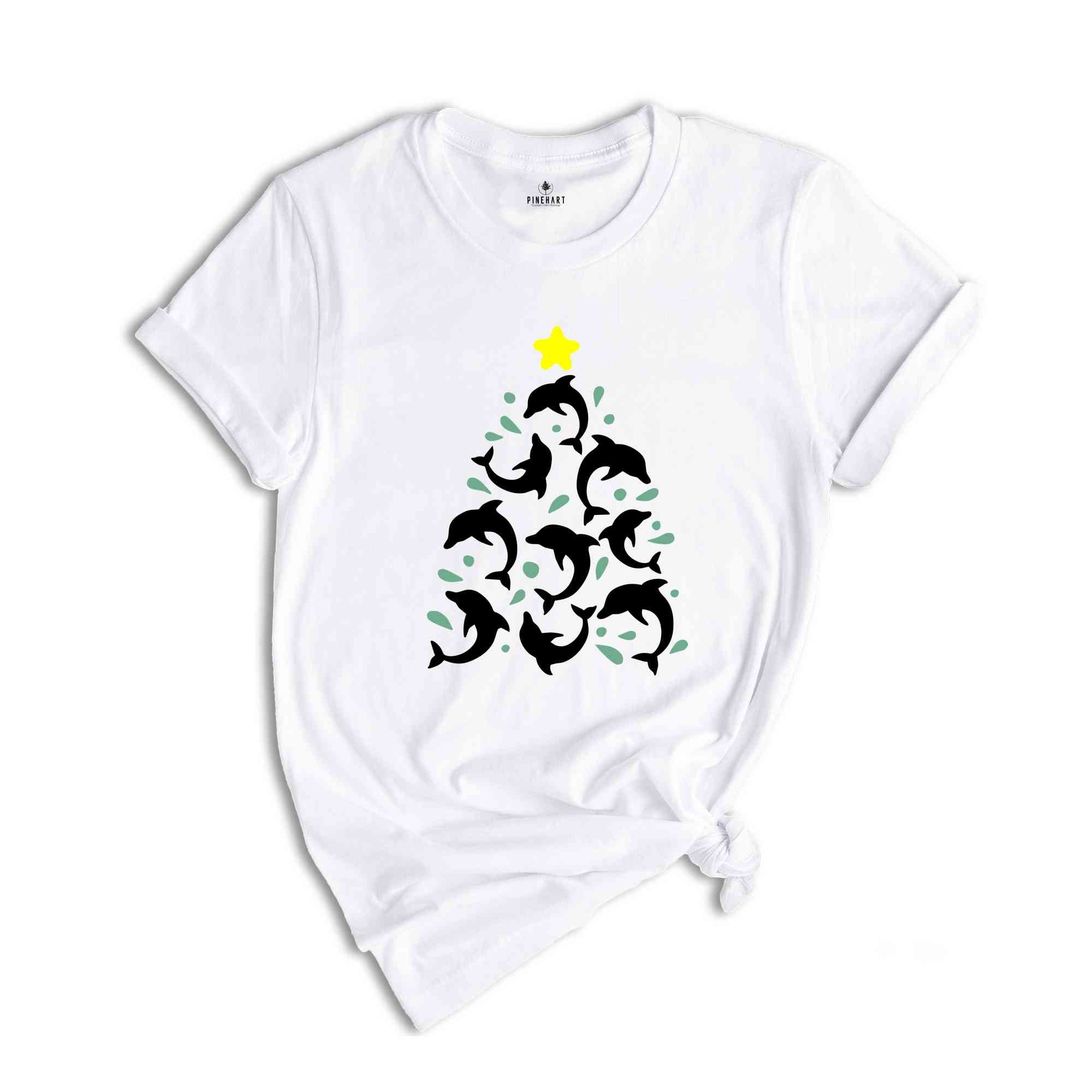 Dolphin Christmas Tree Shirt, Christmas Vibes T-Shirt, Christmas Party Tee, Christmas Pajamas, Animal Lover Gift