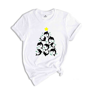 Dolphin Christmas Tree Shirt, Christmas Vibes T-Shirt, Christmas Party Tee, Christmas Pajamas, Animal Lover Gift