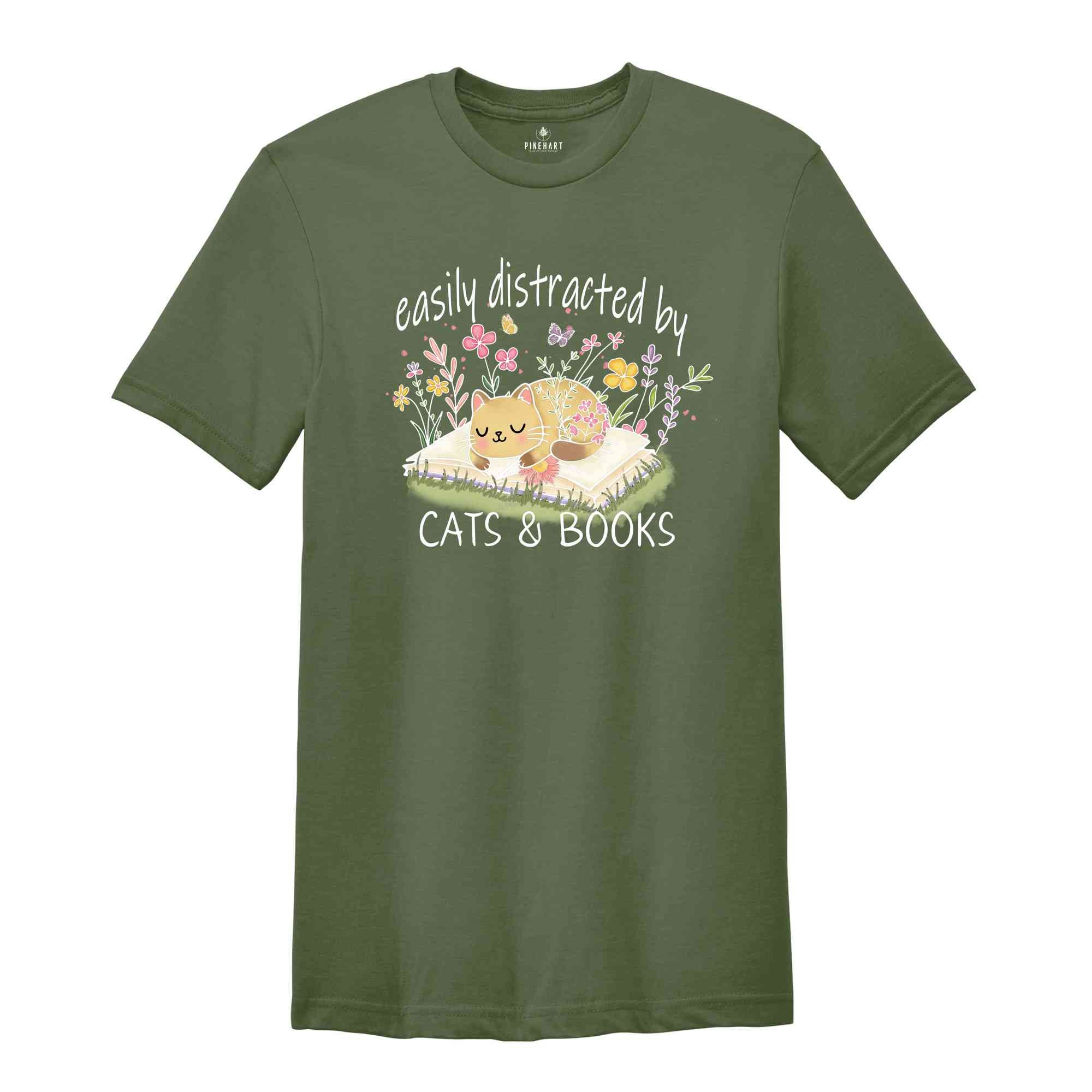 Easy Distracted By Cats & Books Shirt, Book Lover Shirt, Book Lover Gift, Bookish Shirt, Cute Cat Shirt, Cat Lover Shirt, Cat Owner Shirt