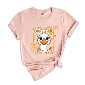 Fall Goose Autumn Cozy Silly Goose Shirt, Thanksgiving Duck Lover Gift, Fall Goose Shirt, Goose Autumn Coquette Bow Tee