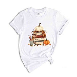 Fall Pumpkin Shirt, Thanksgiving T-Shirt, Book Lover Shirt, Autumn Tee, Pumpkin Lover Shirt, Bookish Tee, Fall Women's Tee