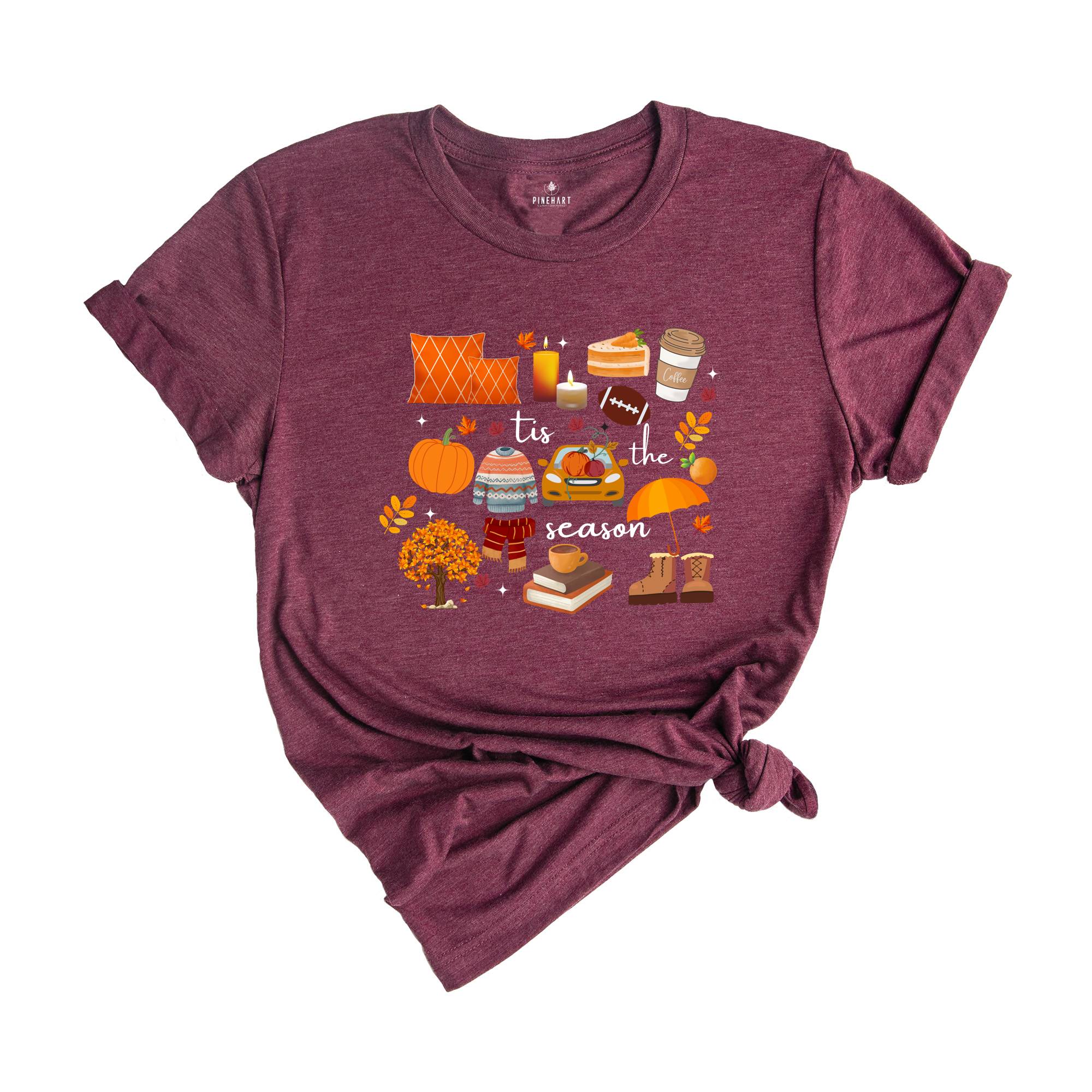 Fall Shirt, Tis the Season Shirt, Fall Football Shirt, Women's Fall Shirt, Pumpkin Season, Fall Harvest Shirt, Autumn Doodle Tee