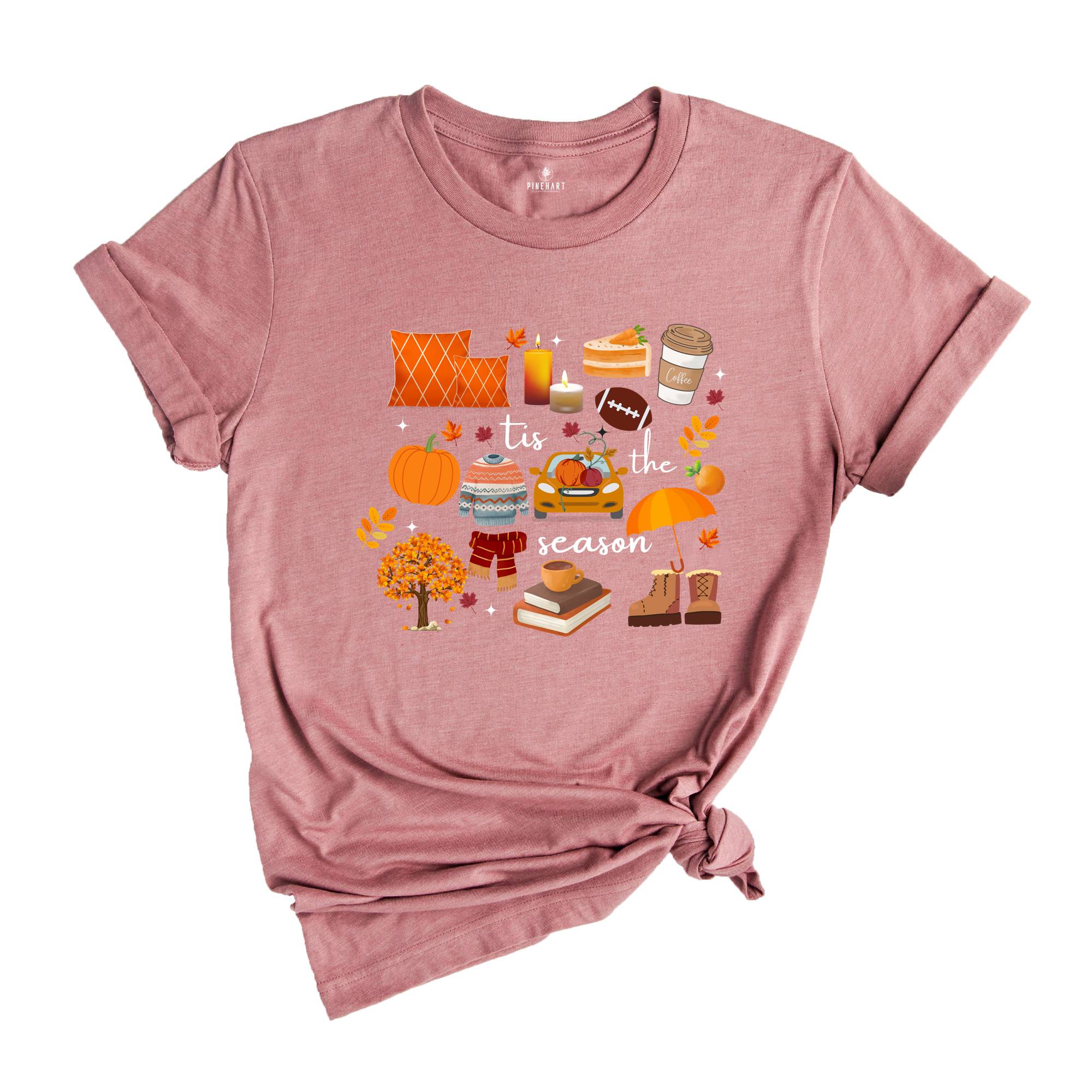 Fall Shirt, Tis the Season Shirt, Fall Football Shirt, Women's Fall Shirt, Pumpkin Season, Fall Harvest Shirt, Autumn Doodle Tee