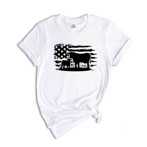 Farm Shirt, Farm Animals Shirt, American Flag Shirt, Cow Shirt, Country Shirt, Farmer Gifts, Gift for Him, USA Shirt