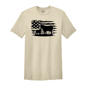 Farm Shirt, Farm Animals Shirt, American Flag Shirt, Cow Shirt, Country Shirt, Farmer Gifts, Gift for Him, USA Shirt
