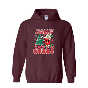 Feelin' Jolly Hoodie, Cute Christmas Hoodie, Christmas Party Outfit, Christmas Crewneck Hoodie, Holiday Hoodie, Christmas Gift
