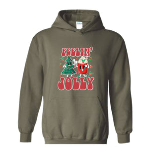 Feelin' Jolly Hoodie, Cute Christmas Hoodie, Christmas Party Outfit, Christmas Crewneck Hoodie, Holiday Hoodie, Christmas Gift