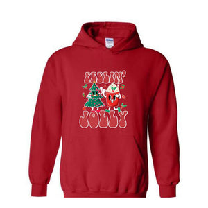 Feelin' Jolly Hoodie, Cute Christmas Hoodie, Christmas Party Outfit, Christmas Crewneck Hoodie, Holiday Hoodie, Christmas Gift