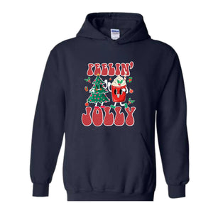Feelin' Jolly Hoodie, Cute Christmas Hoodie, Christmas Party Outfit, Christmas Crewneck Hoodie, Holiday Hoodie, Christmas Gift