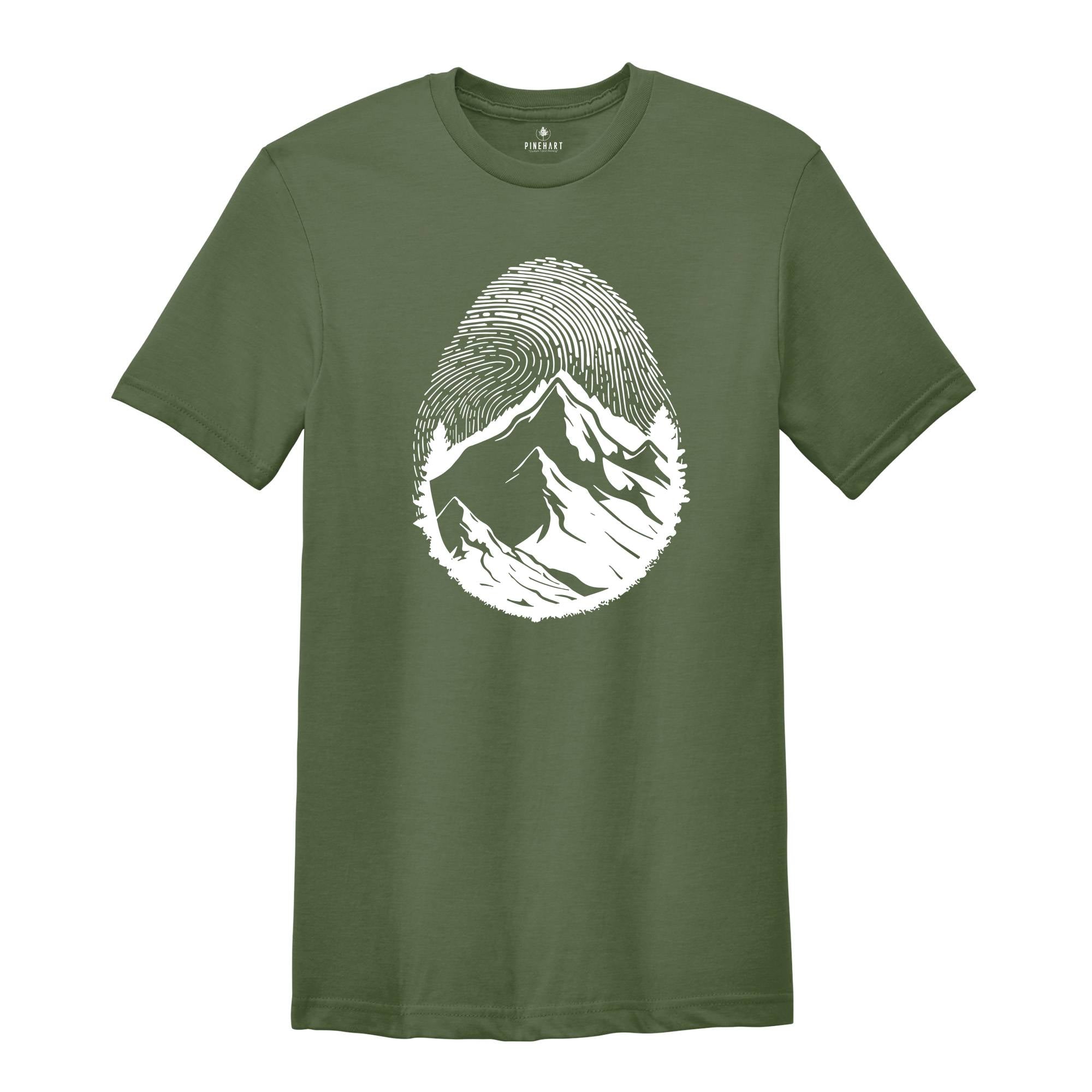 Fingerprint Mountain Shirt, Cute Camper Shirt, Nature Lover Shirt, Adventurer Shirt, Wanderlust Shirt, Fingerprint Design Shirt