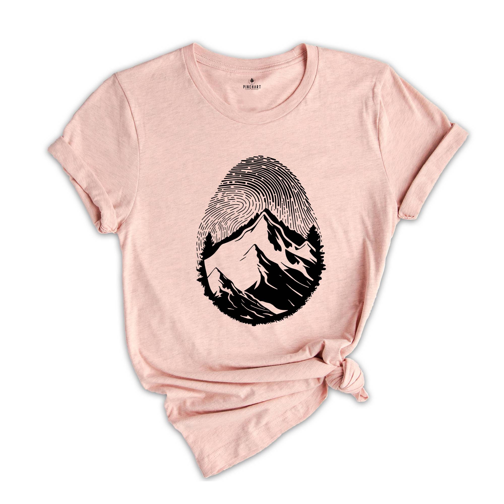 Fingerprint Mountain Shirt, Cute Camper Shirt, Nature Lover Shirt, Adventurer Shirt, Wanderlust Shirt, Fingerprint Design Shirt