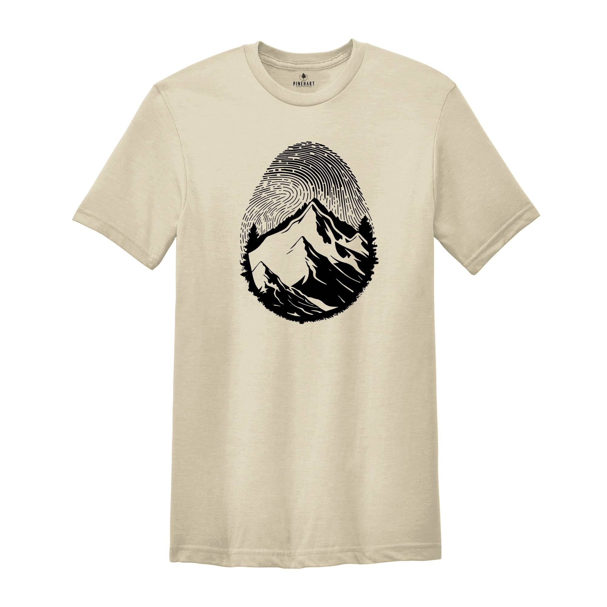 Fingerprint Mountain Shirt, Cute Camper Shirt, Nature Lover Shirt, Adventurer Shirt, Wanderlust Shirt, Fingerprint Design Shirt