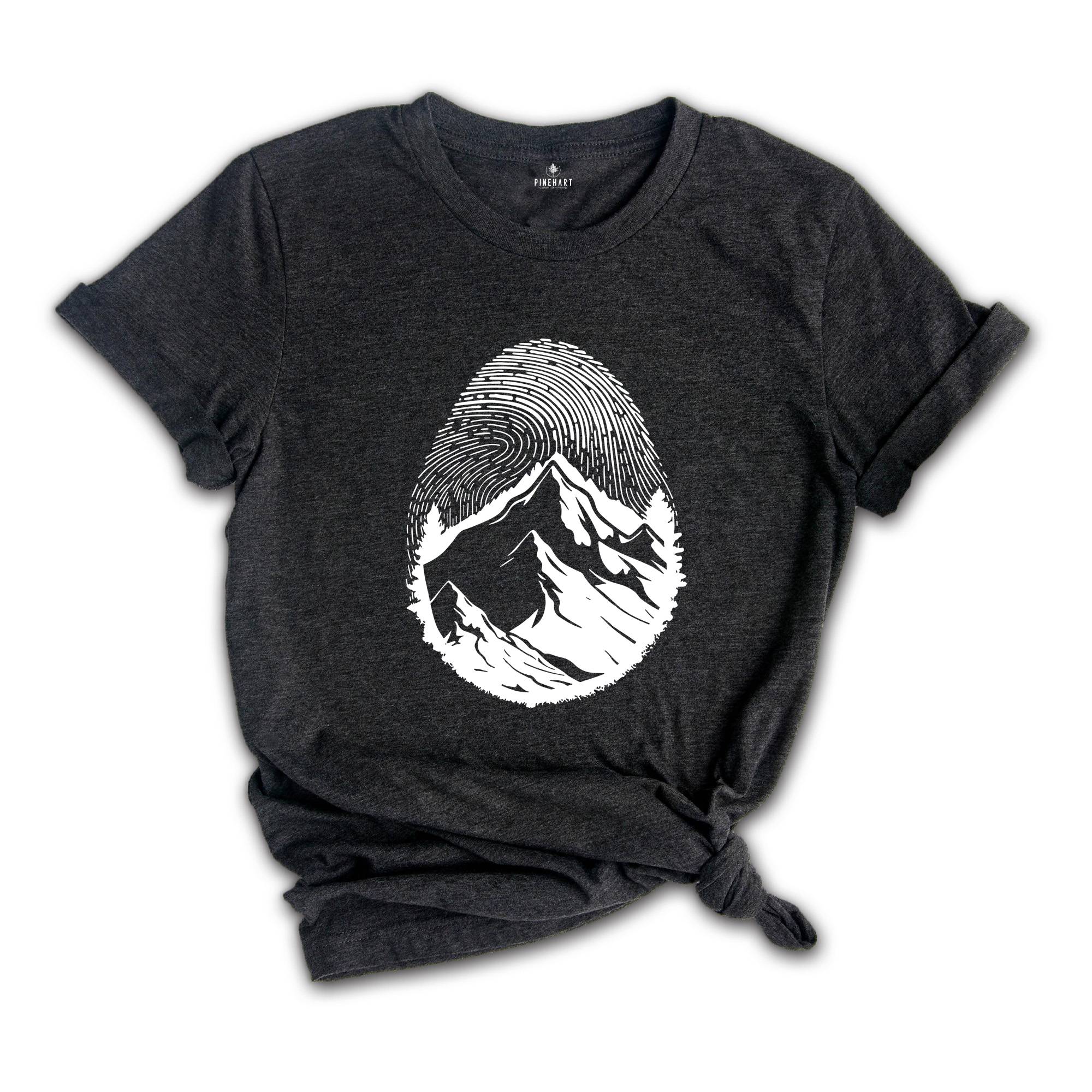 Fingerprint Mountain Shirt, Cute Camper Shirt, Nature Lover Shirt, Adventurer Shirt, Wanderlust Shirt, Fingerprint Design Shirt