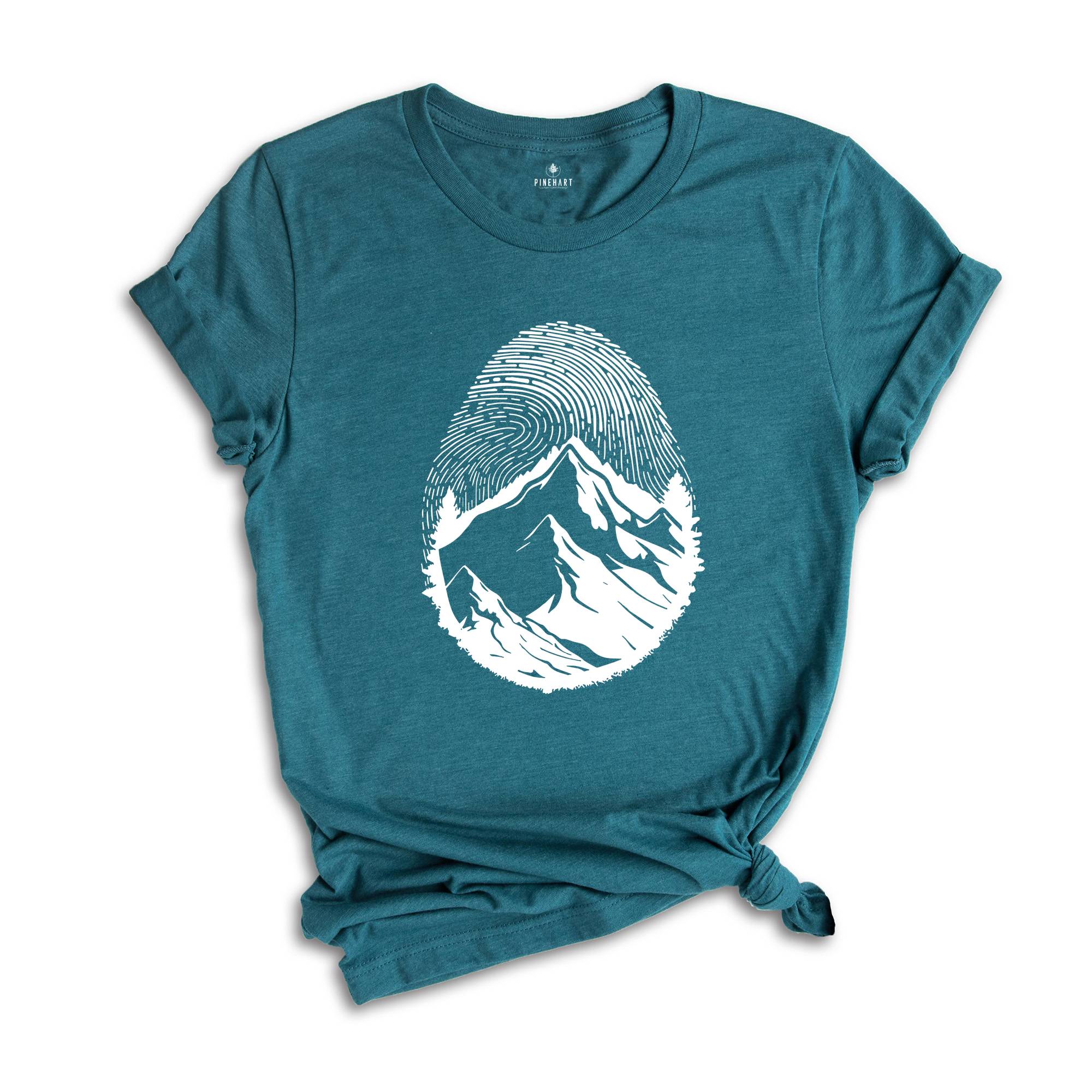 Fingerprint Mountain Shirt, Cute Camper Shirt, Nature Lover Shirt, Adventurer Shirt, Wanderlust Shirt, Fingerprint Design Shirt